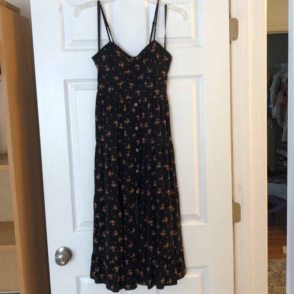 Black & Floral Midi Dress